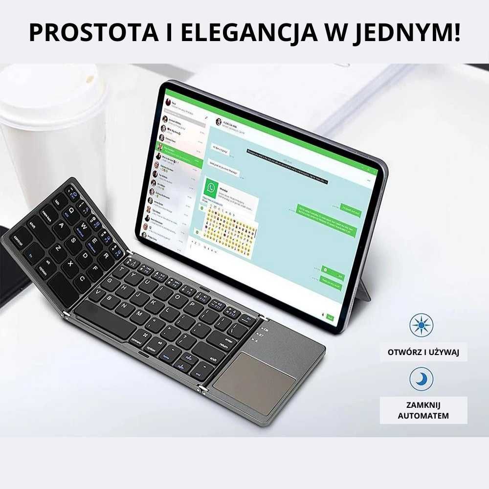 ELEGANCKA Klawiatura Mini Bluetooth Bezprzewodowa Składana + Touchpad!