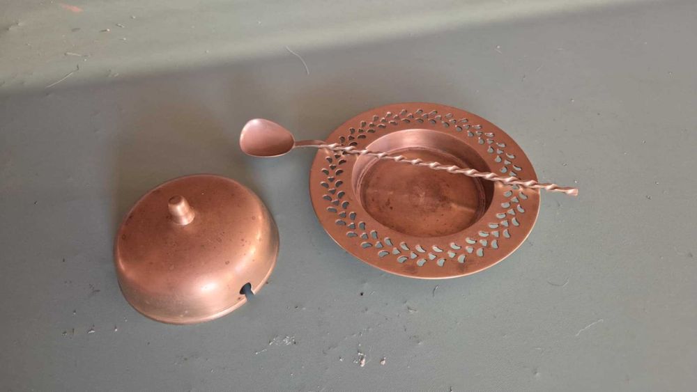 Zestaw mosiężny do spalania cukru / robienia karmelu – vintage PRL