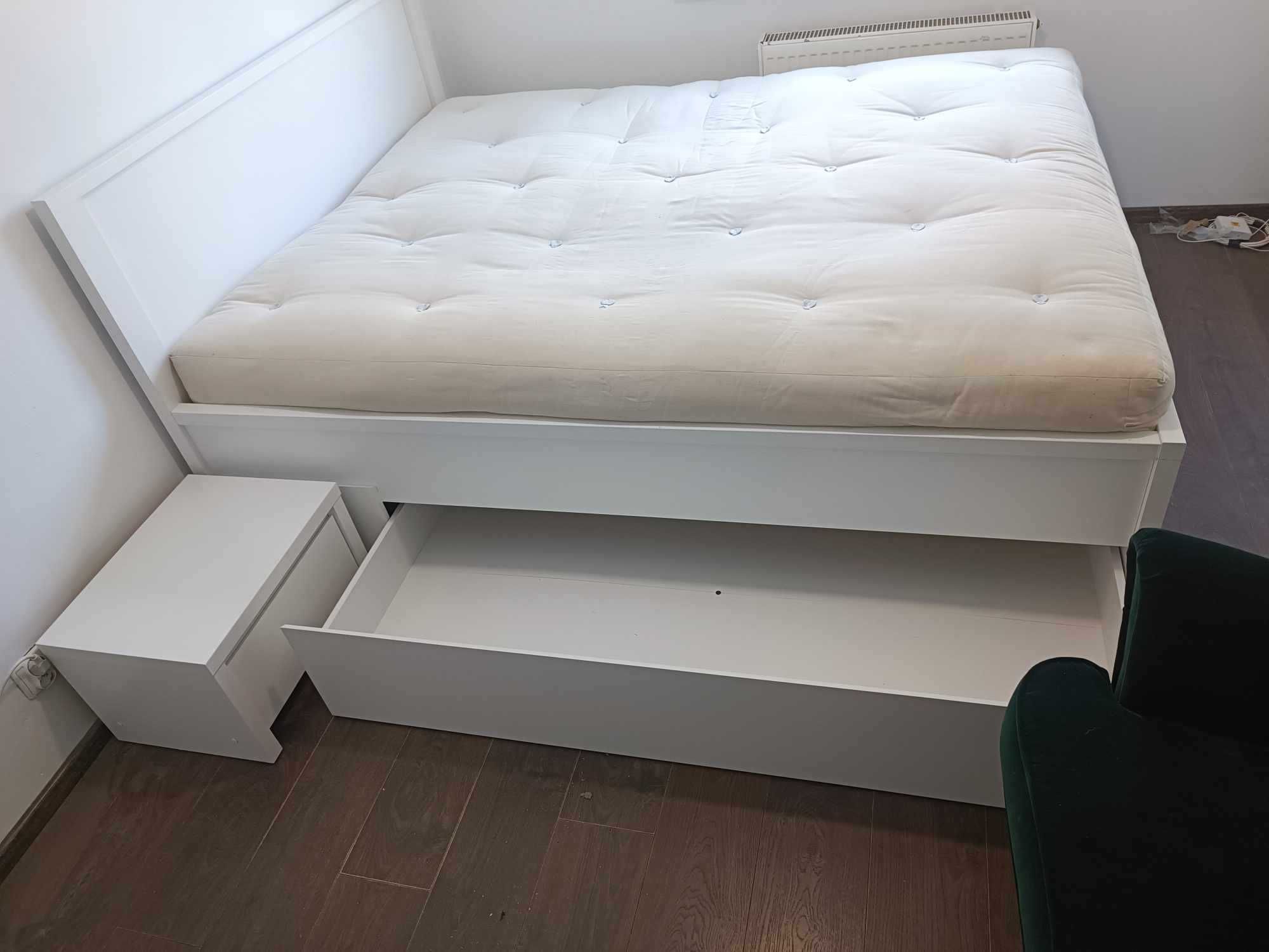 Kaspian BRW białe duże łóżko podwójne 160x200 rama stelaż i szuflada
