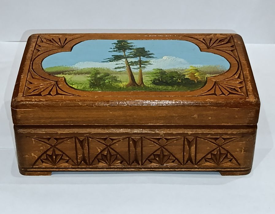 Шкатулка СССР-картина маслом 1950-е года. Дерево.