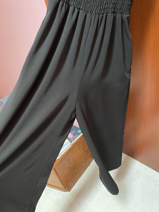 Macacão Jumpsuit Alças Preto Acetinado