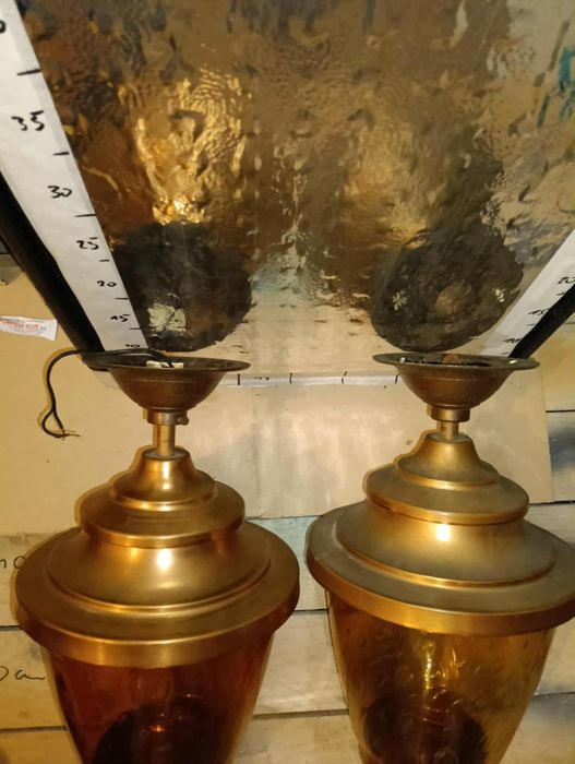 Lampy zewnętrzne zabytkowe lata 70 mosiądz,klosz kolor bursztynu