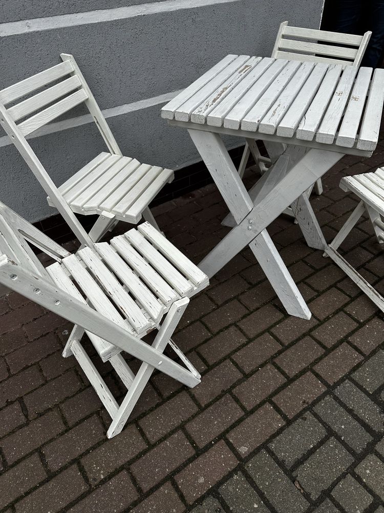 Zestaw stolik i krzesła ogrodowe drewniane solidne białe
