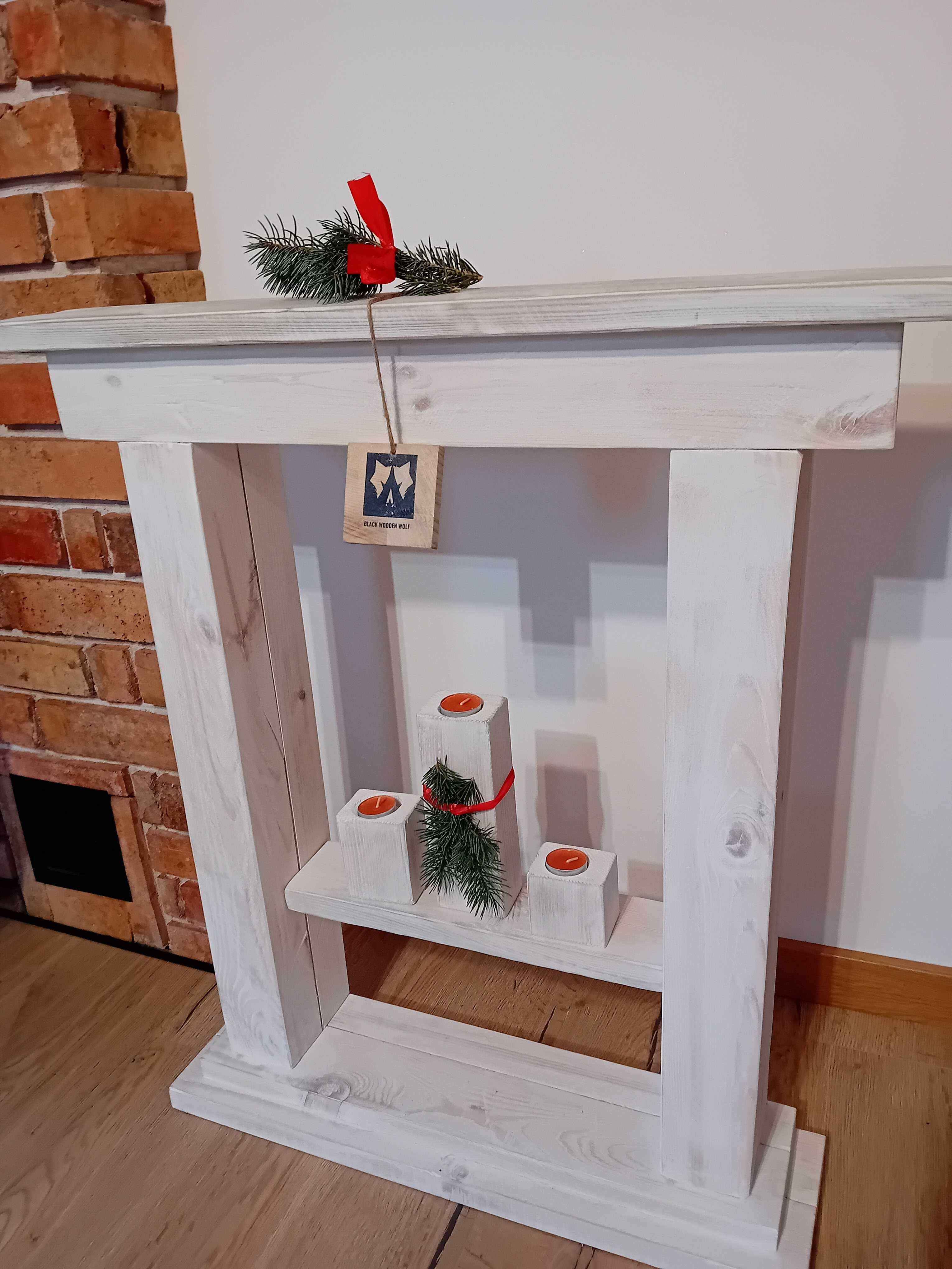 Portal kominkowy w stylu loft, bielony lub naturalny, wysyłka