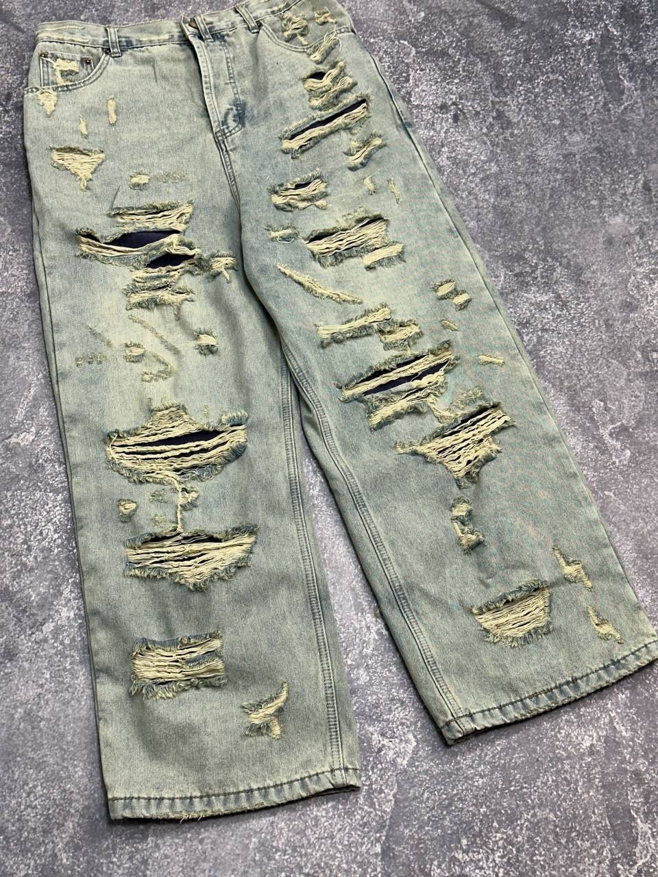 Джинсы кастом голубые рваные широкие distressed custom archive opium L