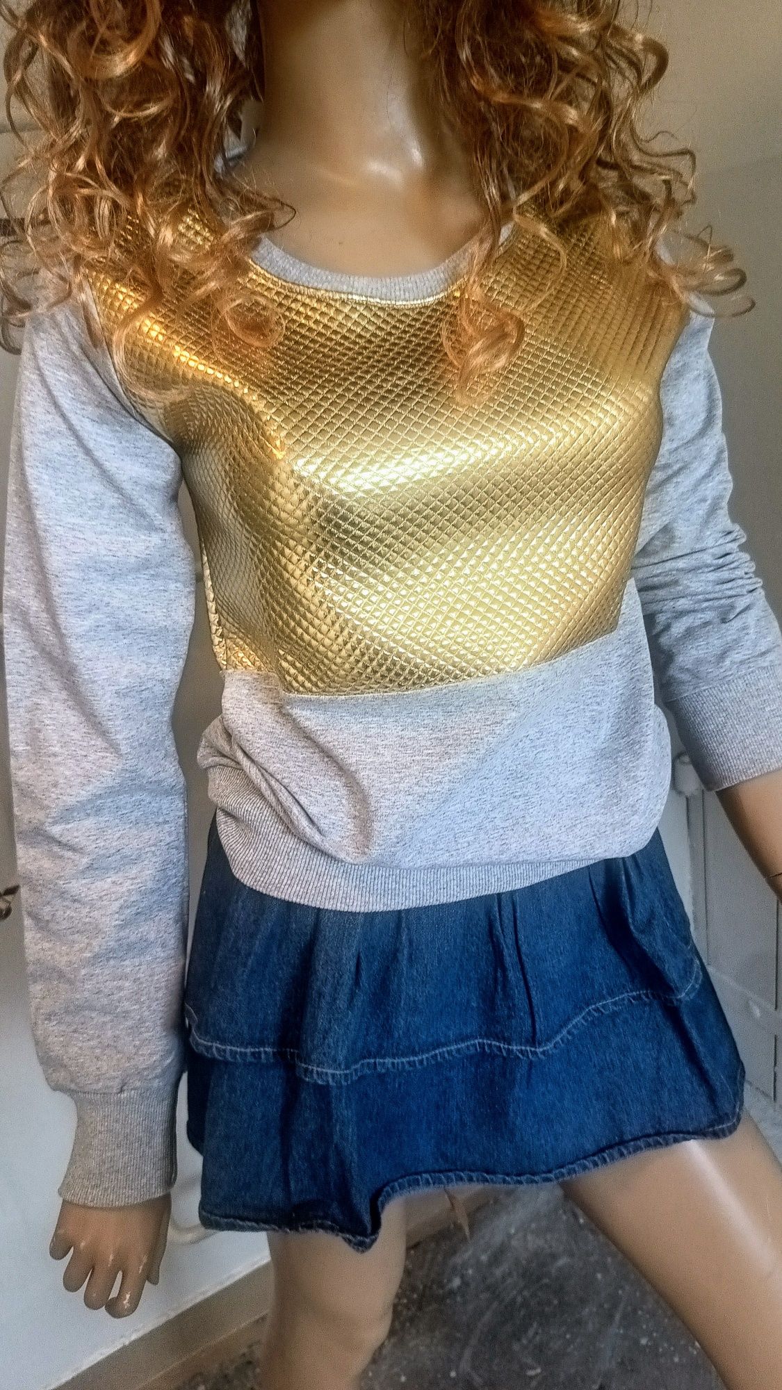 Elegancka bluza szara z złotymi wstawkami UNI