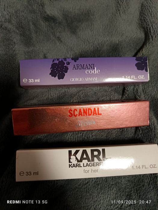 3 perfumy 33 ml: ARMANI Code - Lagerfeld - Scandal Gaultier