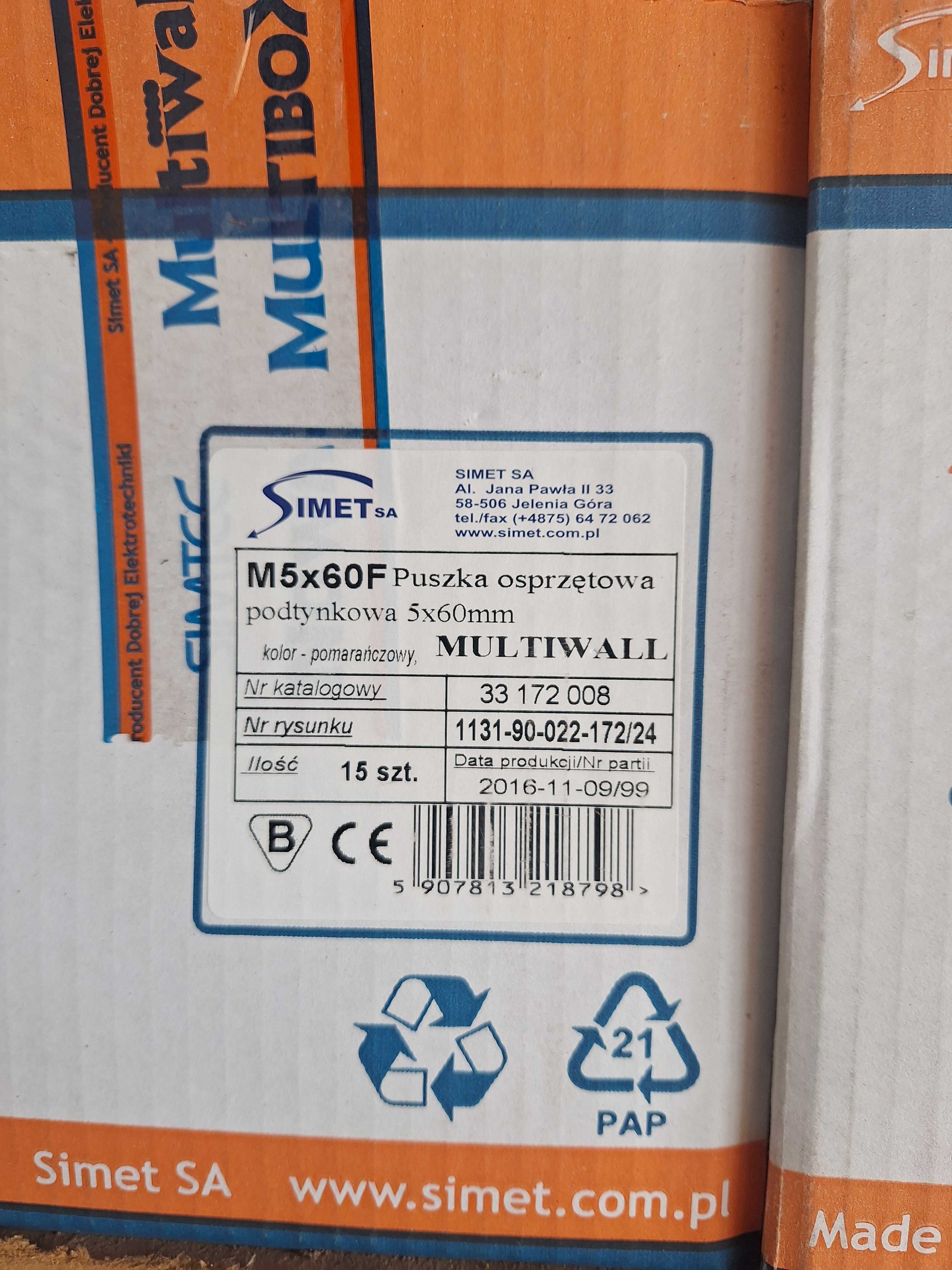 Puszki osprzętowe Simet Multiwall M4x60F i M5x60F