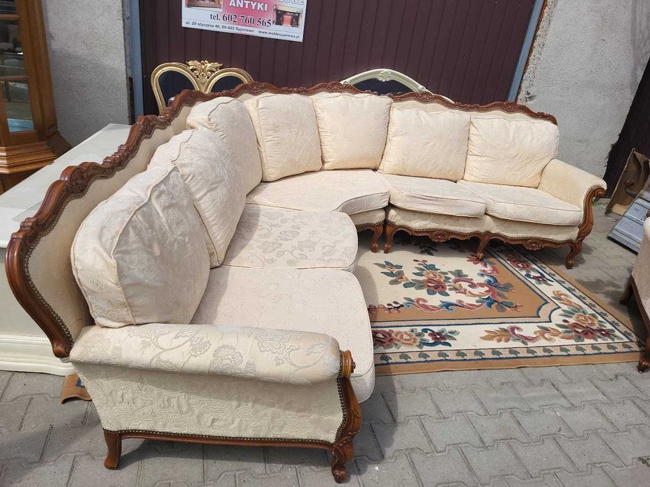 Piękny komplet wypoczynkowy narożnik fotel ludwik chippendale