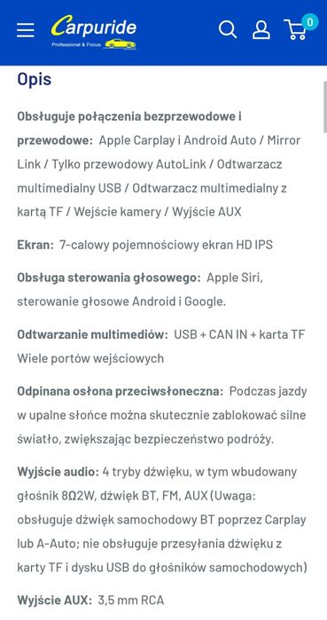 Carpuride C3 android auto Carplay konsola wyświetlacz 7 cali