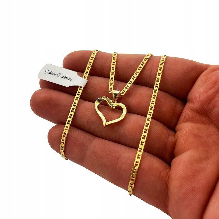 Złoty Łańcuszek Gucci + Serduszko Srebro 925 + Złoto 585 Prezent Dla N