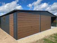 Garaż 6x6 + wiata 3x6, profil zamknięty, grafit mat. PRODUCENT