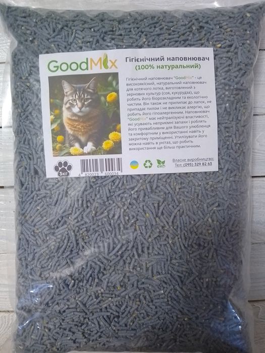 Наповнювач котячий 3 кг (соя, кукурудза)