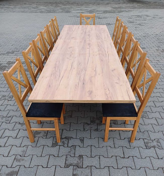 stół 244/314x103 + 14 krzeseł craft zloty k003 solidne krzesła mocne