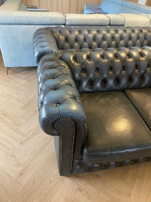 Sofa chesterfield skóra 3-os niebieska