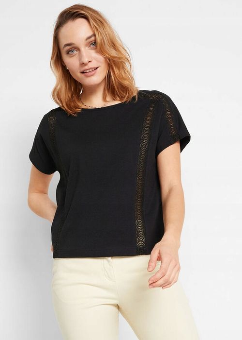 B.P.C t-shirt czarny bawełniany z koronką r.36/38