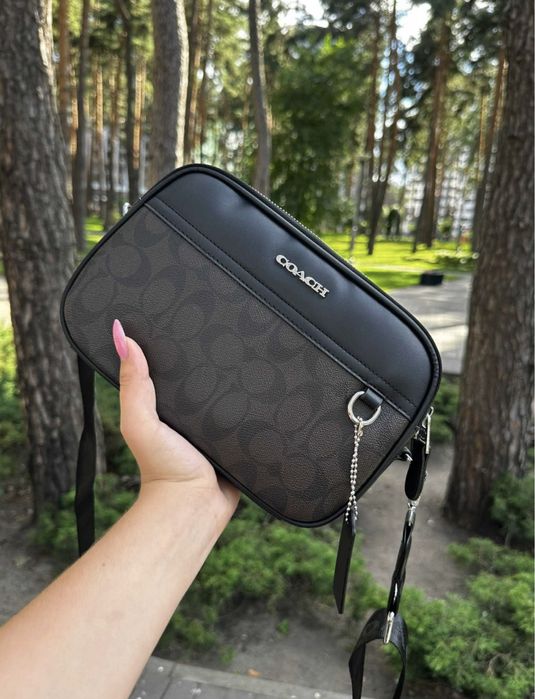 Сумка Coach чорна/ месенджер коач монограм/ сумка через плече коач