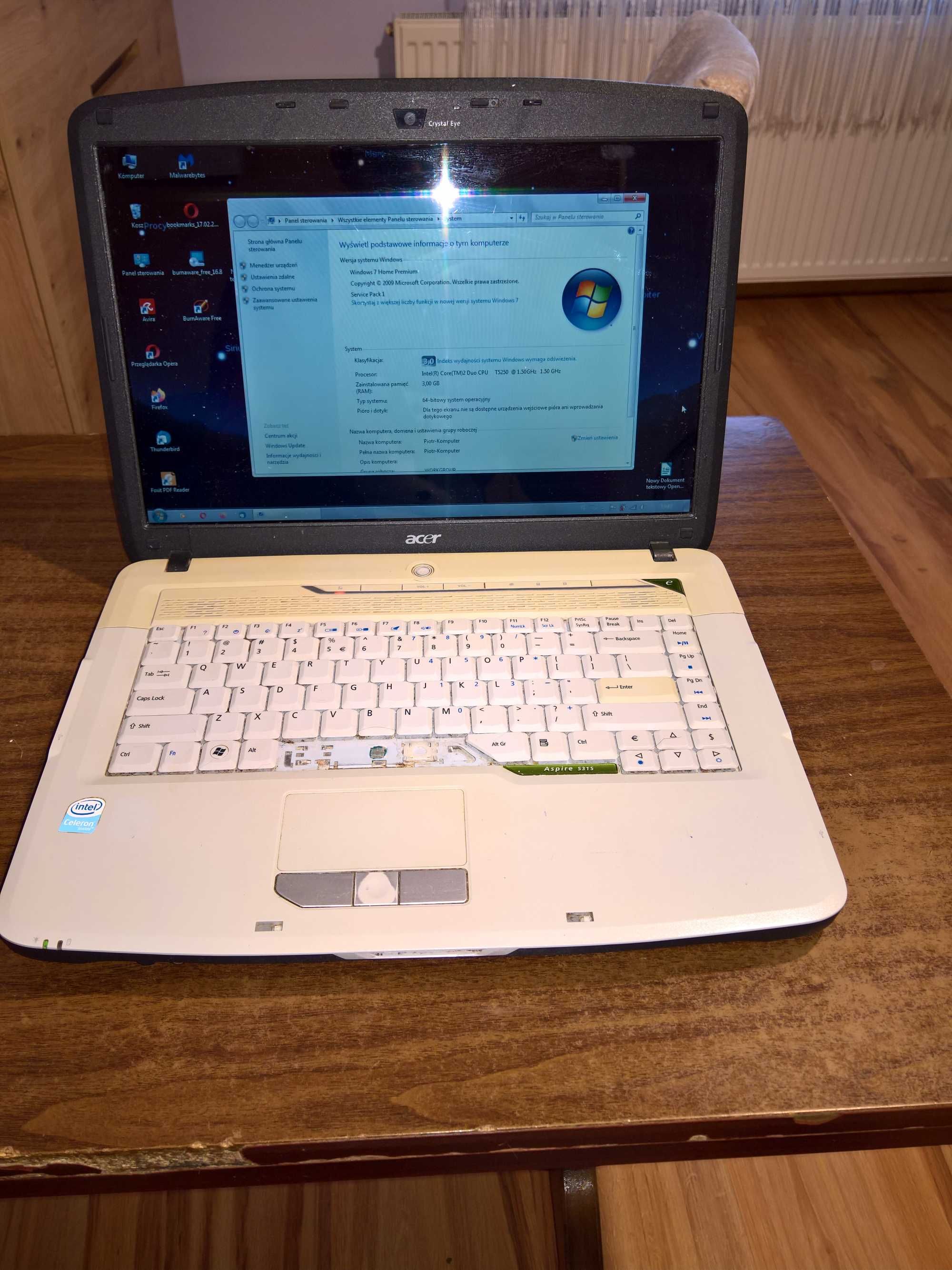 Acer 5315 3GB, T5250 2x1,5GHz bluetooth bez dysku