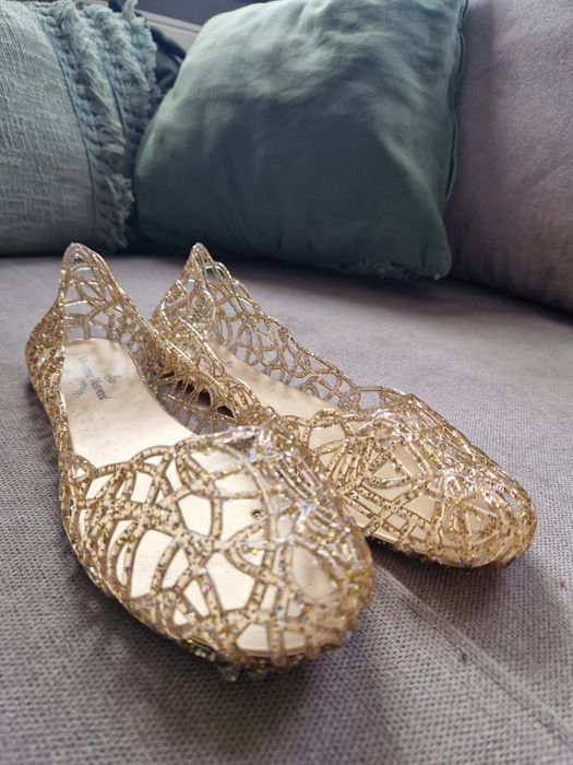 Baleriny ażurowe złote rozmiar 38 projekt Vivienne Westwood