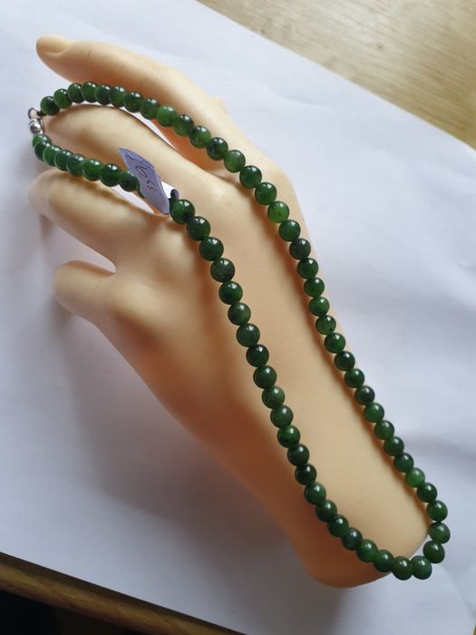 Złoty naszyjnik nefryt kolia wisior  korale złoto 375 rękodzieło