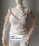 H&M bluzka biust 44,5-51x2 lolita kokietka baby doll tiul kropki krem