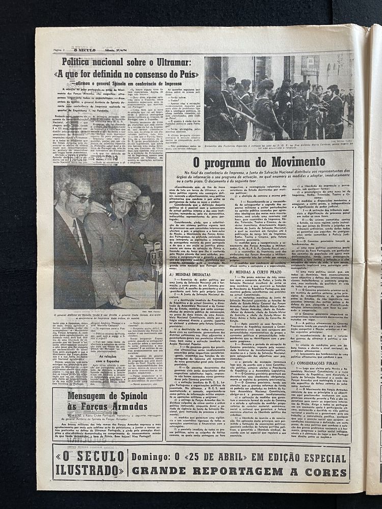 Jornal o SÉCULO, 27 de Abril 1974.