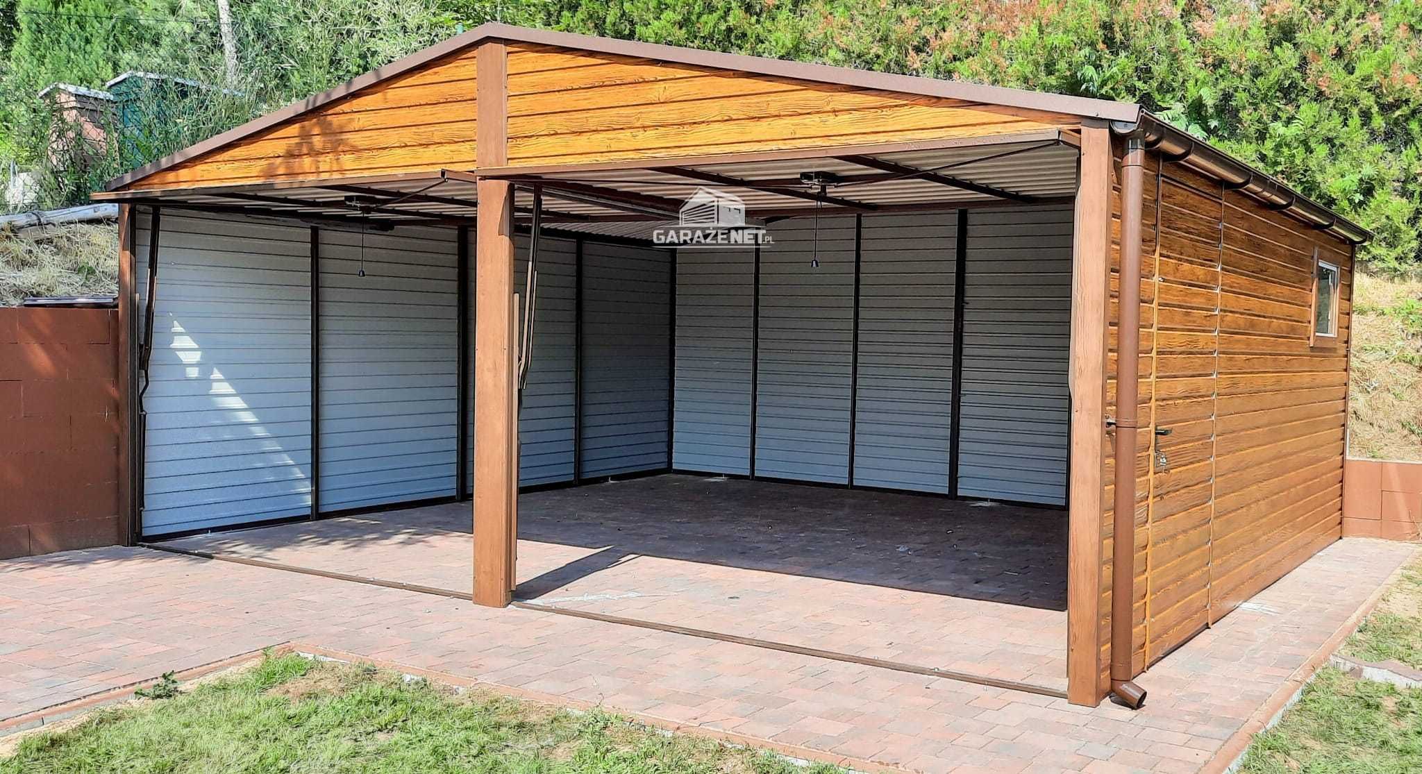 GARAŻ BLASZANY 6m x 5,8m 2x Brama Drzwi Drewnopodobny 6X5,8 GB222