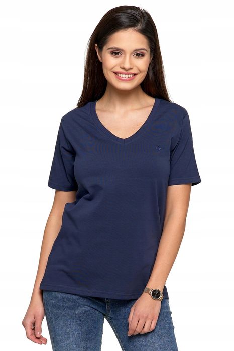 Moraj Granatowa koszulka damska T-shirt z dekoltem V Premium Line S