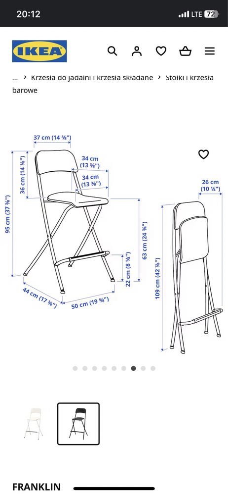 Krzesło hoker taboret składany Ikea Franklin jak nowy