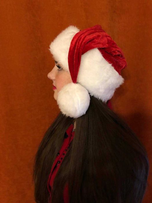Шапка новорічна, Діда Мороза, Санти, ковпак червоній з балабоном
