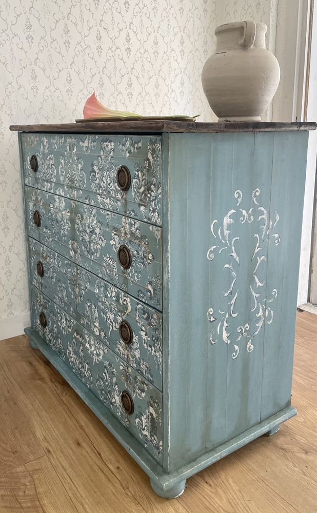 Komoda antyczna, komoda shabby chic, komoda turkusowa