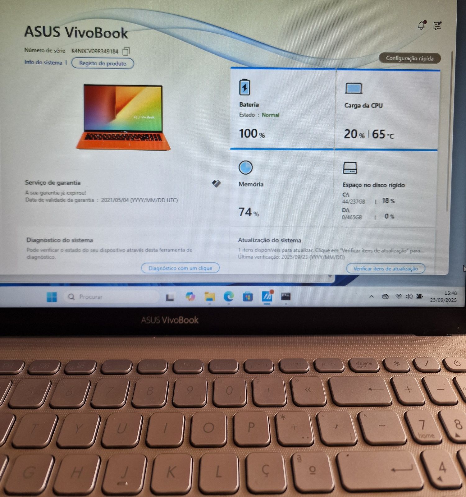 Asus vivobook - Windows 11 + Office - 750 Gb.
1,6 Kg. 1.9 Cm espessura