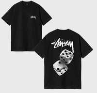 Мужская футболка Stussy Fuzzy Dice унисекс черная с белыми кубиками