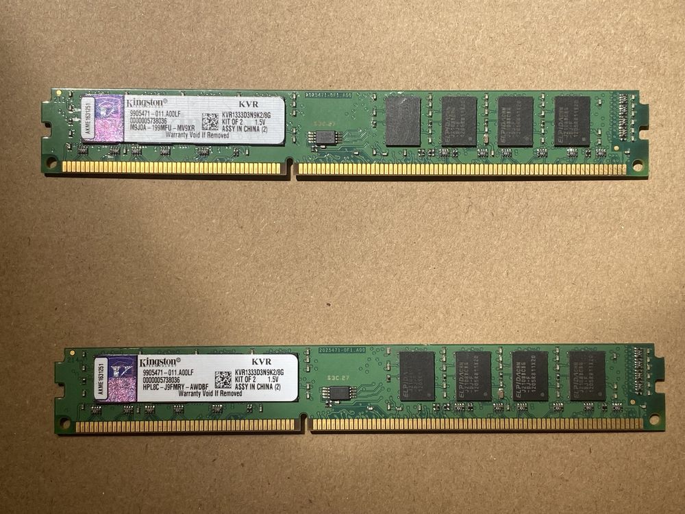 Memória RAM DDR3 kingston KVR1333D3N9/8G 2 por 80€.