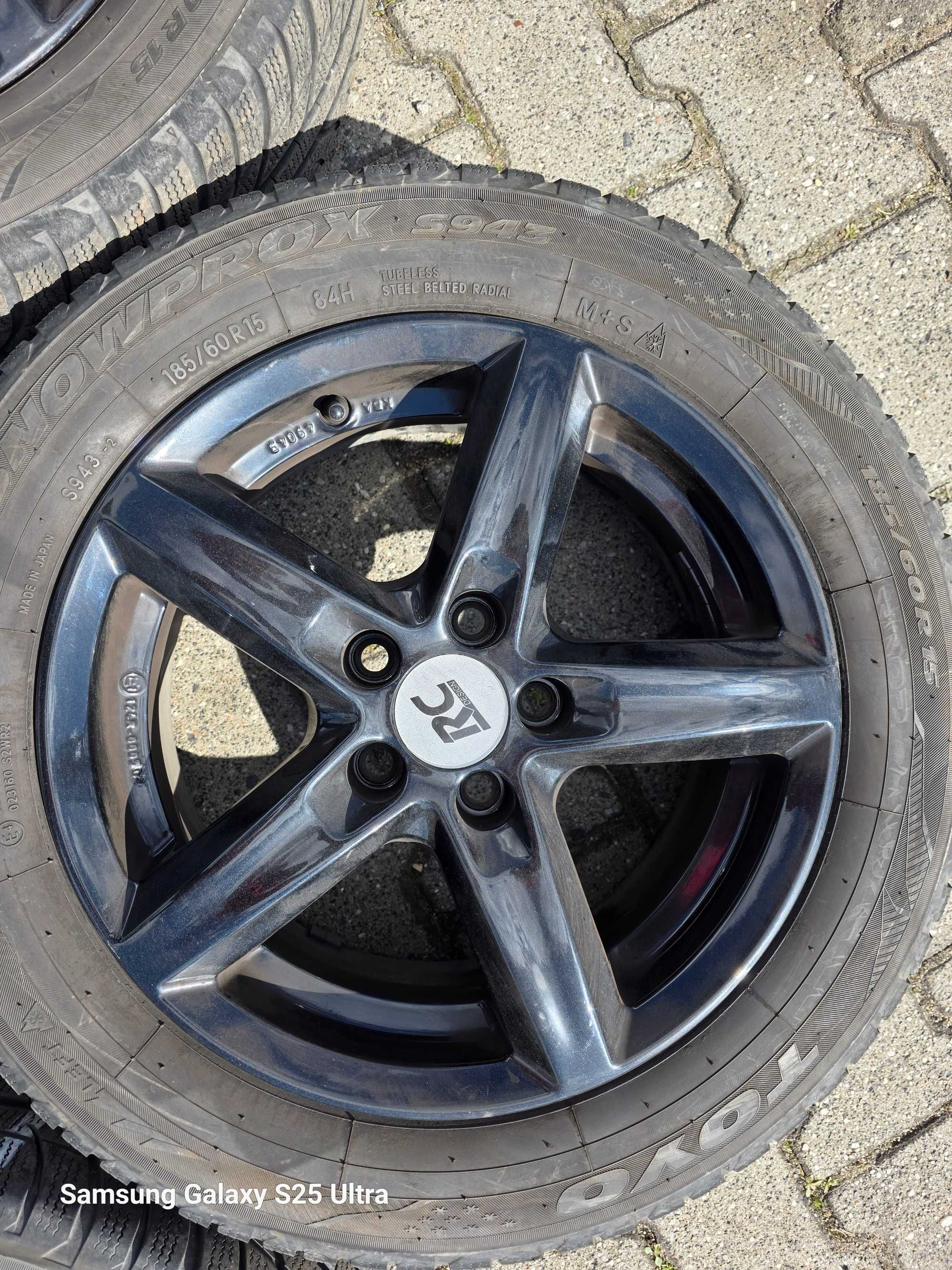 Piękne Czarne Felgi Al: 6Jx15" 5x100 ET38 plus opona zima: 185/60 R15