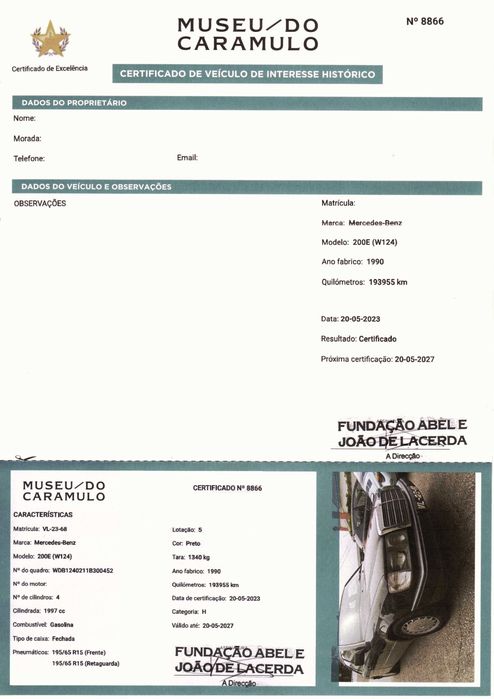 Mercedes Benz 200E (clássico certificado)