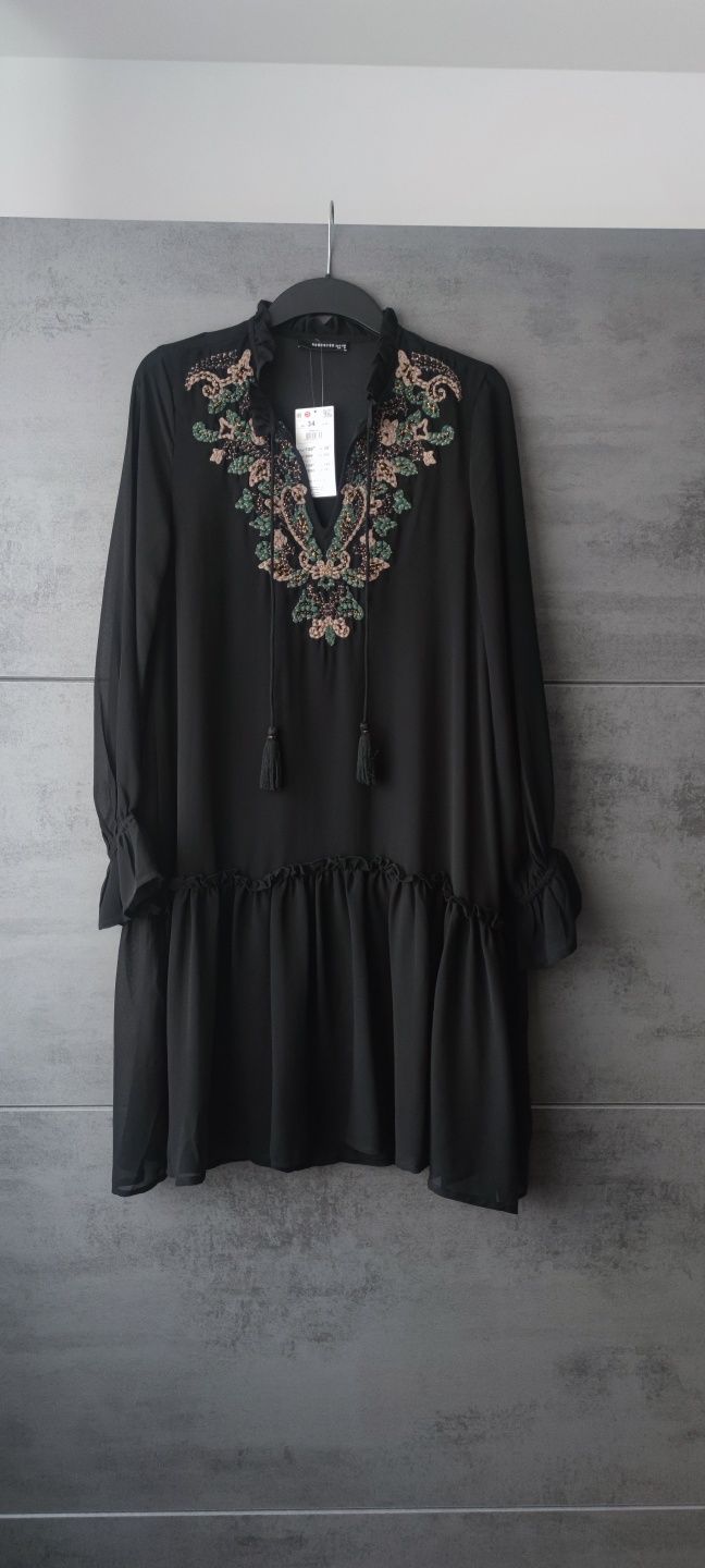 Sukienka + halka NOWA z metką XS 34 S 36 Reserved długi rękaw, czarna