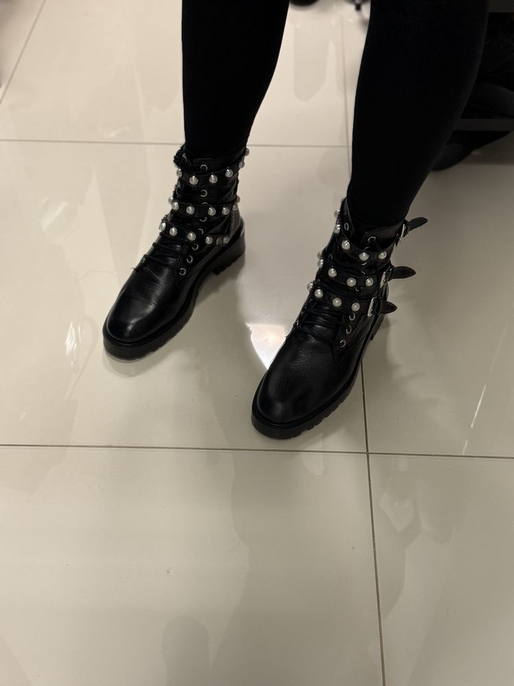 skórzane botki zara basic collection 40 rozmir