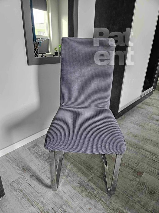 Pokrowce na krzesła szare żakardowe kratka 4 szt siwe