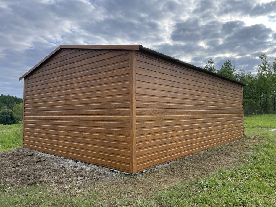 Garaż blaszany 4.5x6, profil zamknięty, zloty dąb, PRODUCENT