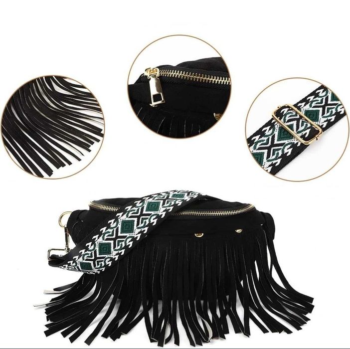 Torebka damska na ramię z frędzlami lub bez w stylu retro