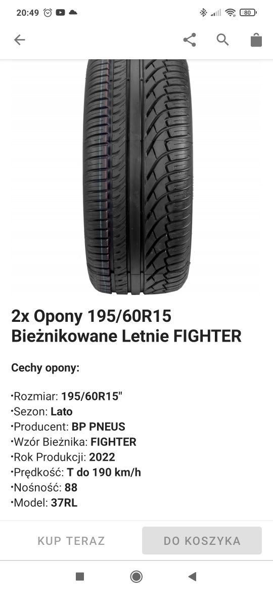 Opony letnie bieżnikowane 2 sztuki