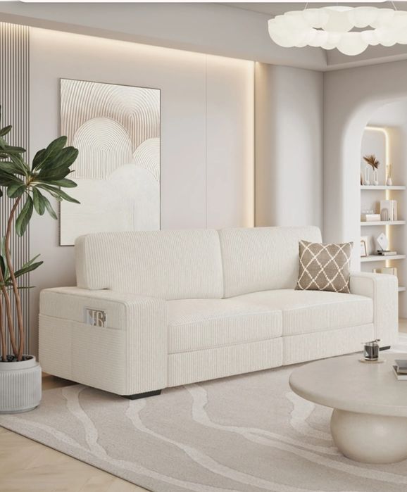 Nowa sofa beżowa śmietankowa sztruks 3-osobowa