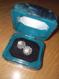 Серьги серебряные (капельное серебро+вставка-жемчуг)