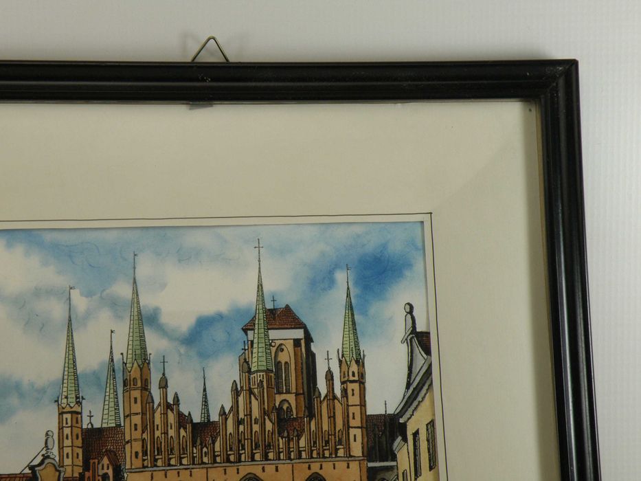 Obraz rysunek tusz + akwarela Gdańsk '96