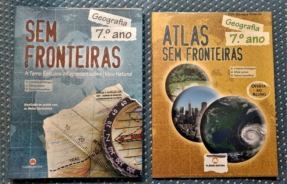 "Sem Fronteiras - Geografia 7º Ano" Manual + Atlas - Como NOVOS!