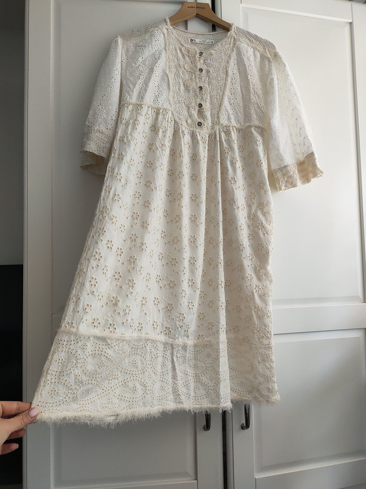 Sukienka Boho, koronkowa, rustykalna, vintage r.152-158, Zara