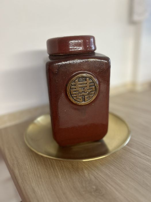Ceramiczny pojemnik na herbate duzy chinski symbol szczescia