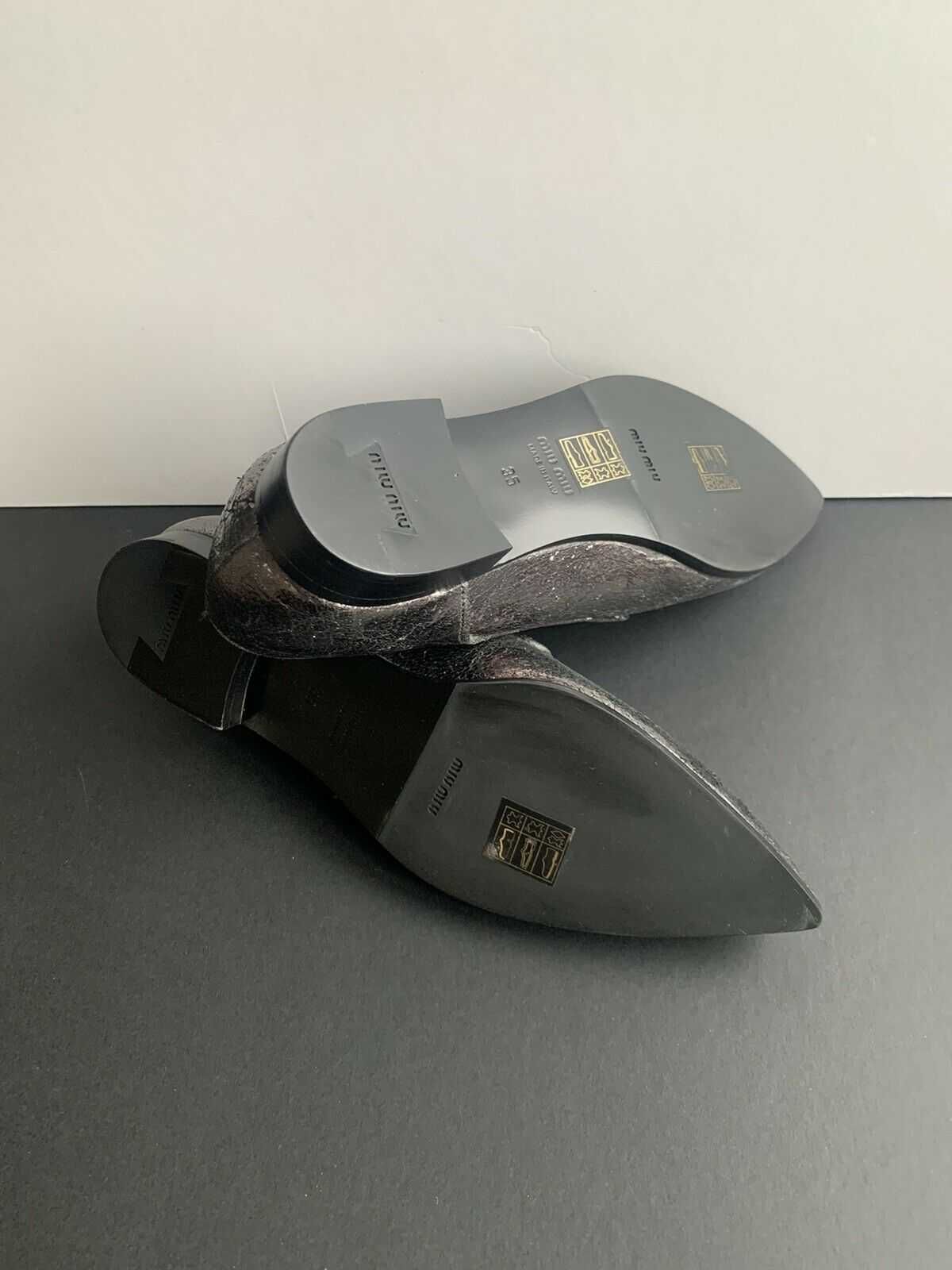 100% Autêntico Miu Miu Sapatos Pele Crackled Cinza Metálico PVP: 458€