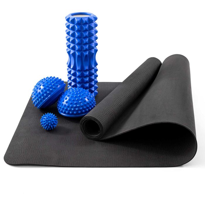 Килимок для йоги + масажний ролик мфр + напівсфера масажна + м'ячик
